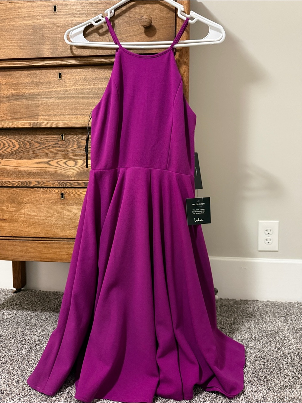 Lulu's Sleek Fuchsia Halter Prom Dress